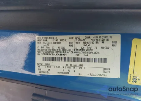 2020 Ford Transit-250 из США, поврежденный, VIN 1FTBR1C89LKA88934